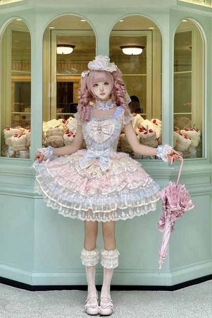 Lolita JSK Dress - Ballad Of Feathers, Rainbow Colors, Sweet Style, Bow Detail, Ruffled - additional product view 5
