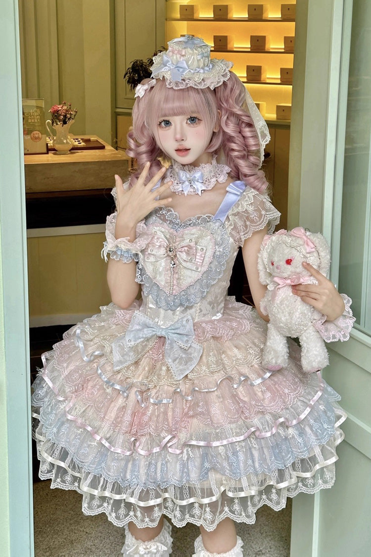 Lolita JSK Dress - Ballad Of Feathers, Rainbow Colors, Sweet Style, Bow Detail, Ruffled - additional product view 6