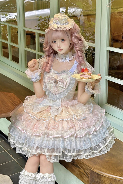 Lolita JSK Dress - Ballad Of Feathers, Rainbow Colors, Sweet Style, Bow Detail, Ruffled - additional product view 7