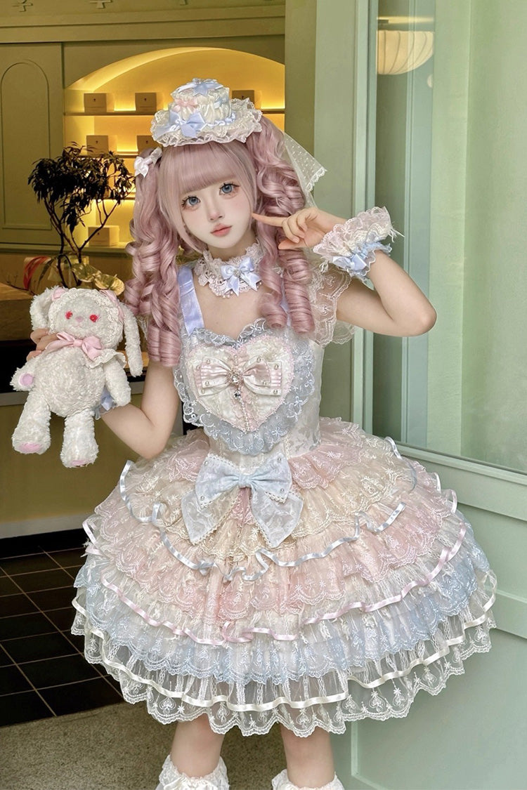 Lolita JSK Dress - Ballad Of Feathers, Rainbow Colors, Sweet Style, Bow Detail, Ruffled - additional product view 8
