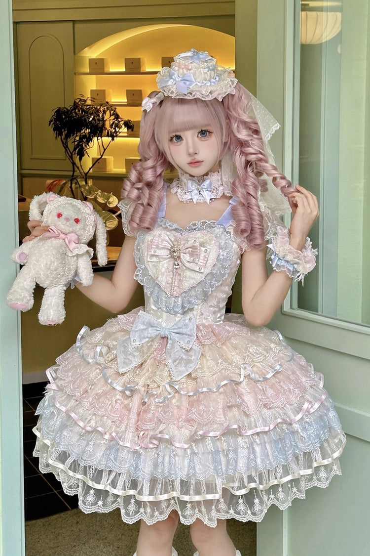 Lolita JSK Dress - Ballad Of Feathers, Rainbow Colors, Sweet Style, Bow Detail, Ruffled - main product image