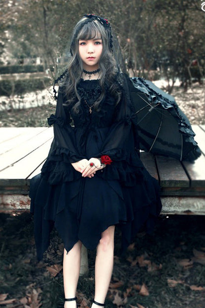 Lolita JSK Dress - Ballet Of The Dead, 2 Colors, Lace Trim, Embroidered, Layered - additional product view 4