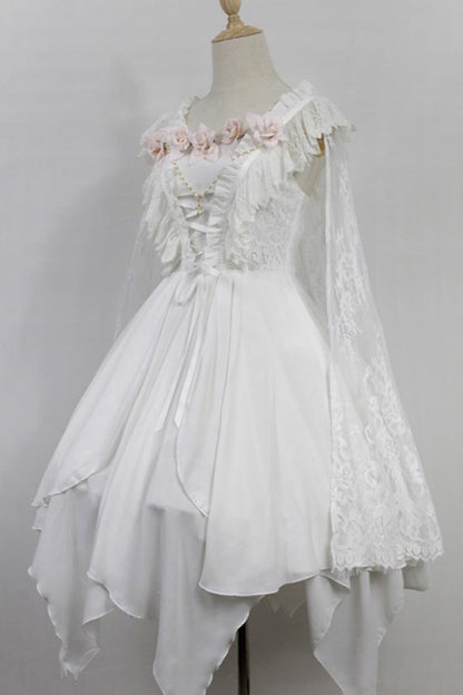 Lolita JSK Dress - Ballet Of The Dead, 2 Colors, Lace Trim, Embroidered, Layered - S White / M White / L White option