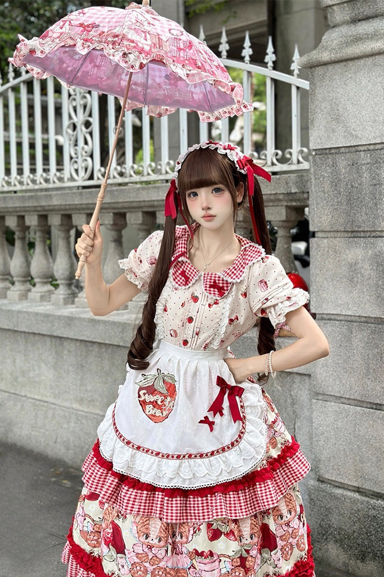 Lolita JSK Dress - Bear Strawberry Ode, Red, Bow Detail, Ruffled, Printed - additional product view 5