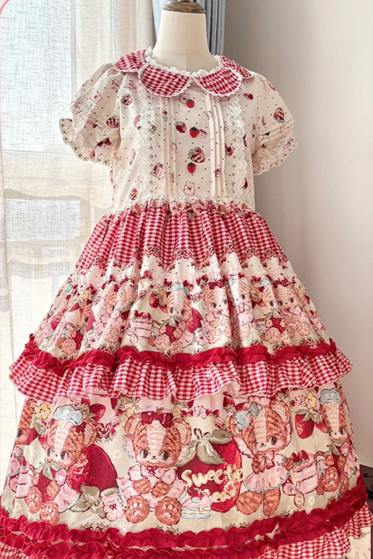 Lolita JSK Dress - Bear Strawberry Ode, Red, Bow Detail, Ruffled, Printed - additional product view 6