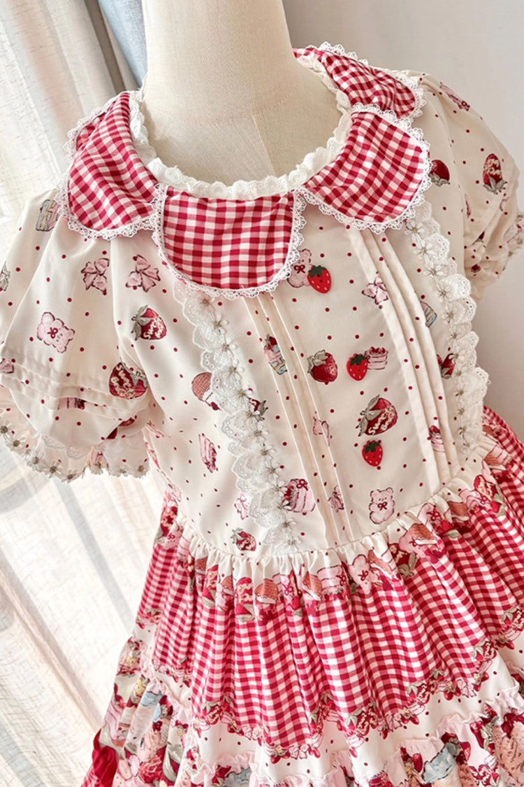 Lolita JSK Dress - Bear Strawberry Ode, Red, Bow Detail, Ruffled, Printed - additional product view 7