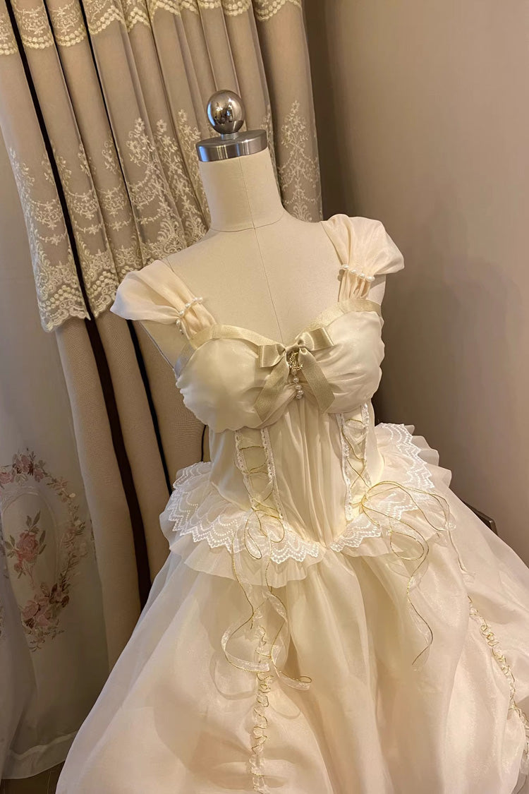 Lolita JSK Dress - Beauty And The Beast, White, Sweet Style, Bow Detail, Lace Trim - additional product view 2