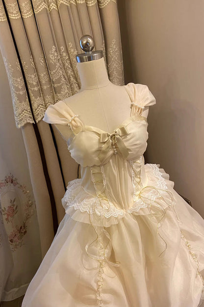 Lolita JSK Dress - Beauty And The Beast, White, Sweet Style, Bow Detail, Lace Trim - additional product view 2