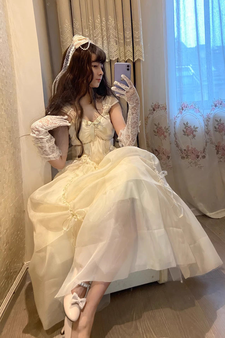 Lolita JSK Dress - Beauty And The Beast, White, Sweet Style, Bow Detail, Lace Trim - additional product view 3
