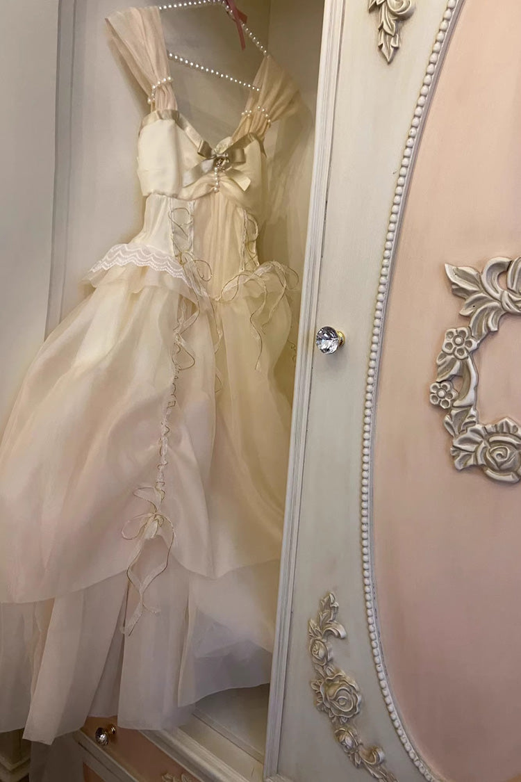Lolita JSK Dress - Beauty And The Beast, White, Sweet Style, Bow Detail, Lace Trim - additional product view 4