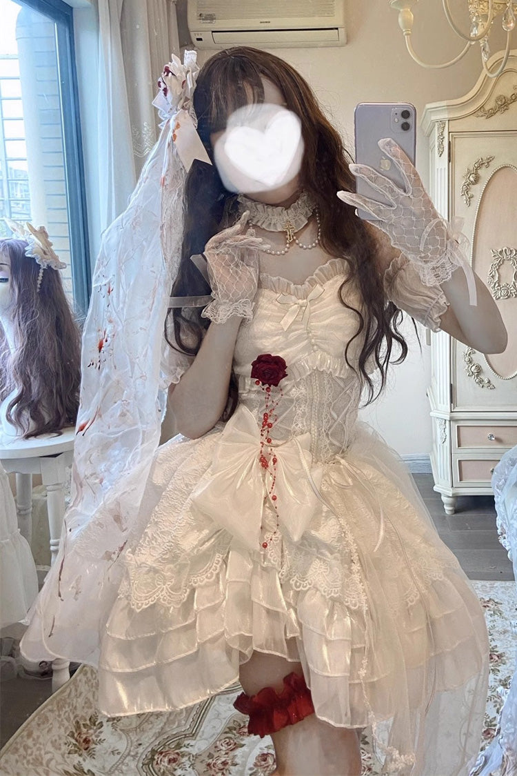Lolita JSK Dress - Blood Kiss Bride, White, Ruffled, Layered, Halterneck - additional product view 2