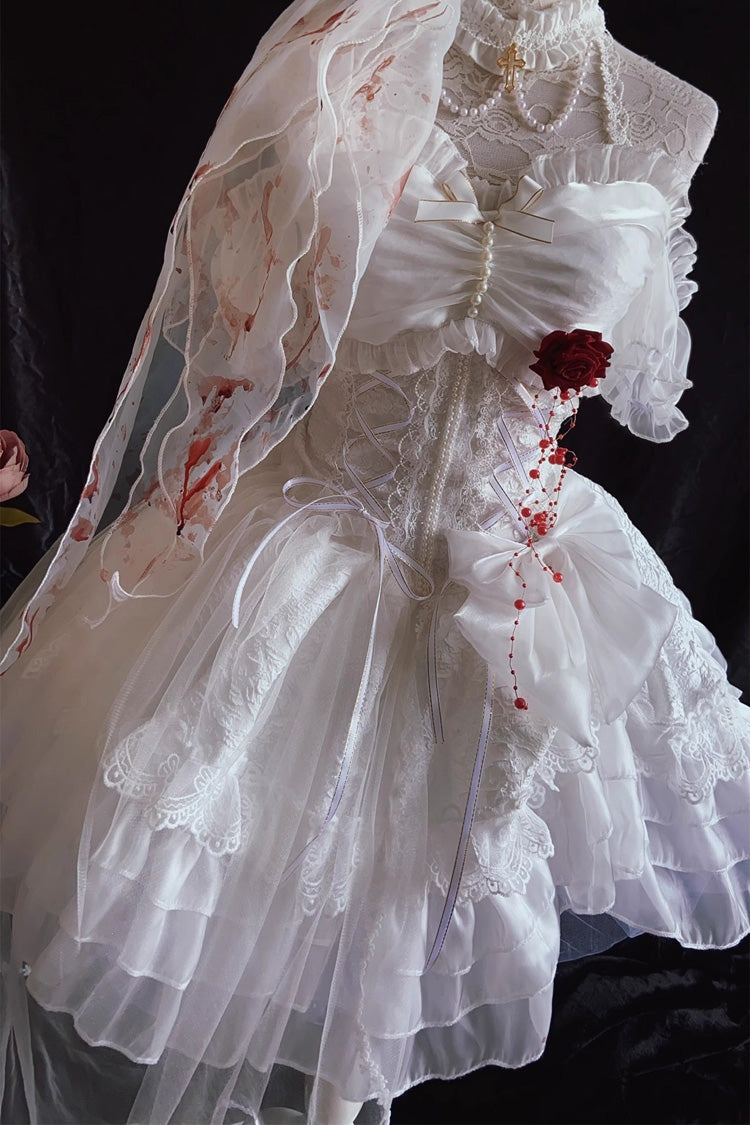 Lolita JSK Dress - Blood Kiss Bride, White, Ruffled, Layered, Halterneck - additional product view 3