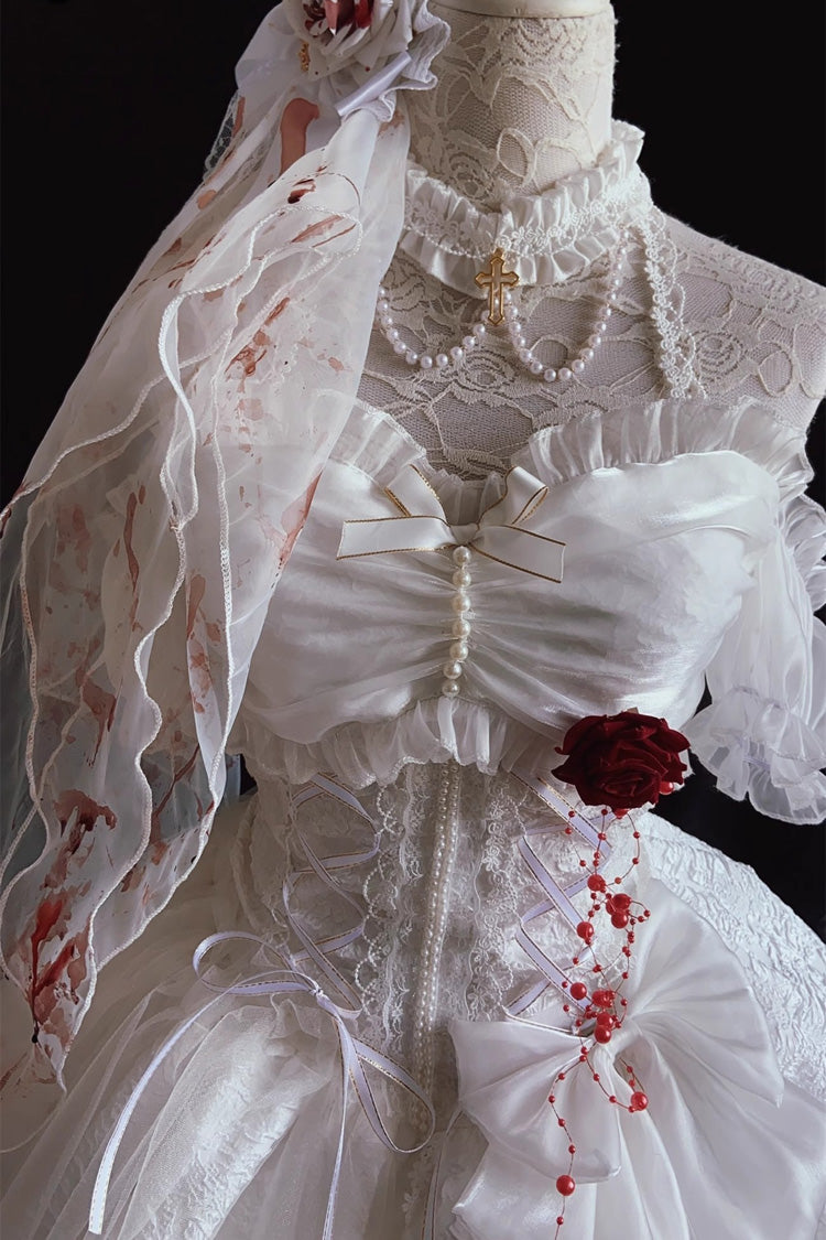 Lolita JSK Dress - Blood Kiss Bride, White, Ruffled, Layered, Halterneck - additional product view 4