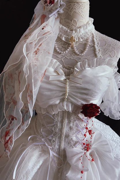 Lolita JSK Dress - Blood Kiss Bride, White, Ruffled, Layered, Halterneck - additional product view 4
