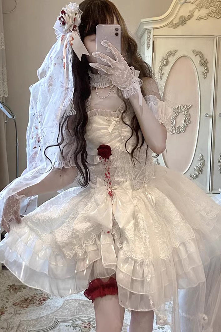 Lolita JSK Dress - Blood Kiss Bride, White, Ruffled, Layered, Halterneck - main product image