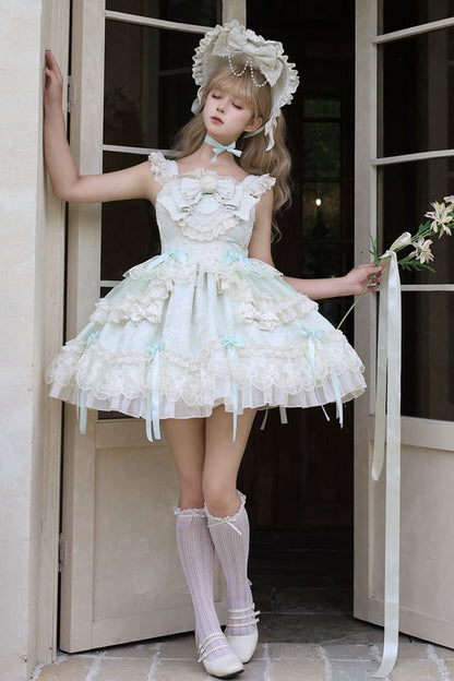 Lolita JSK Dress - Blossoming Heart Love, Green, Lace Trim, Printed, Sweet Style - additional product view 2