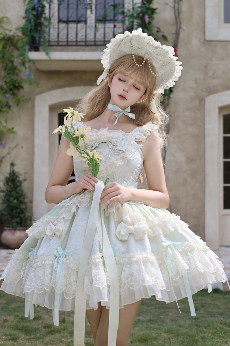 Lolita JSK Dress - Blossoming Heart Love, Green, Lace Trim, Printed, Sweet Style - additional product view 3