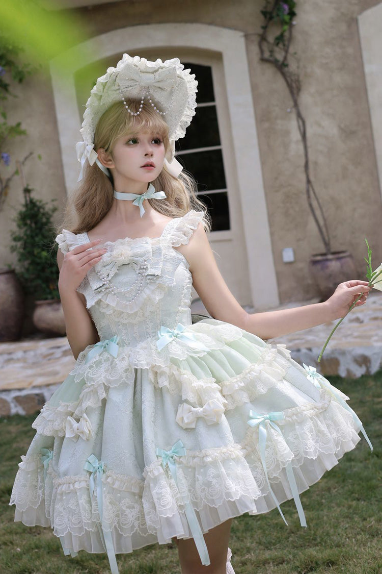 Lolita JSK Dress - Blossoming Heart Love, Green, Lace Trim, Printed, Sweet Style - additional product view 4