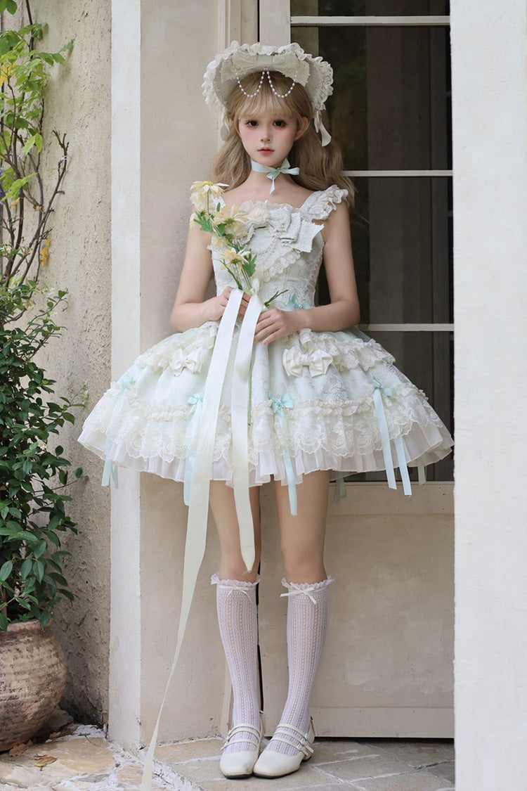 Lolita JSK Dress - Blossoming Heart Love, Green, Lace Trim, Printed, Sweet Style - additional product view 5