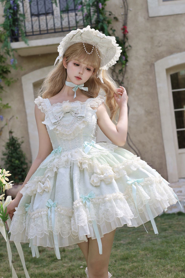 Lolita JSK Dress - Blossoming Heart Love, Green, Lace Trim, Printed, Sweet Style - main product image