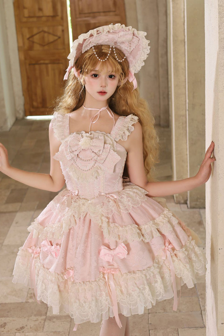 Lolita JSK Dress - Blossoming Heart Love, Pink, Bow Detail, Lace Trim, Printed - additional product view 3