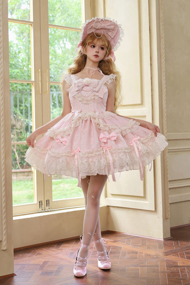 Lolita JSK Dress - Blossoming Heart Love, Pink, Bow Detail, Lace Trim, Printed - additional product view 4