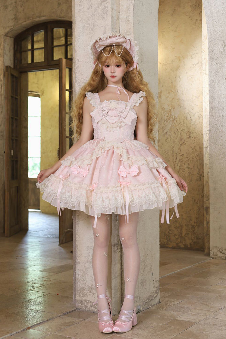 Lolita JSK Dress - Blossoming Heart Love, Pink, Bow Detail, Lace Trim, Printed - additional product view 5