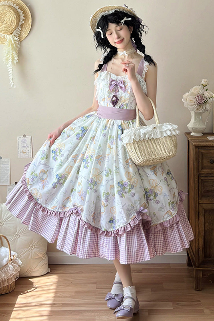 Lolita JSK Dress - Blueberry Early Summer, 2 Colors, Plus Size, Ruffled, Printed - additional product view 2
