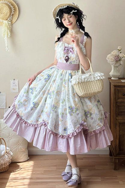 Lolita JSK Dress - Blueberry Early Summer, 2 Colors, Printed, Sweet Style, Bow Detail - additional product view 2