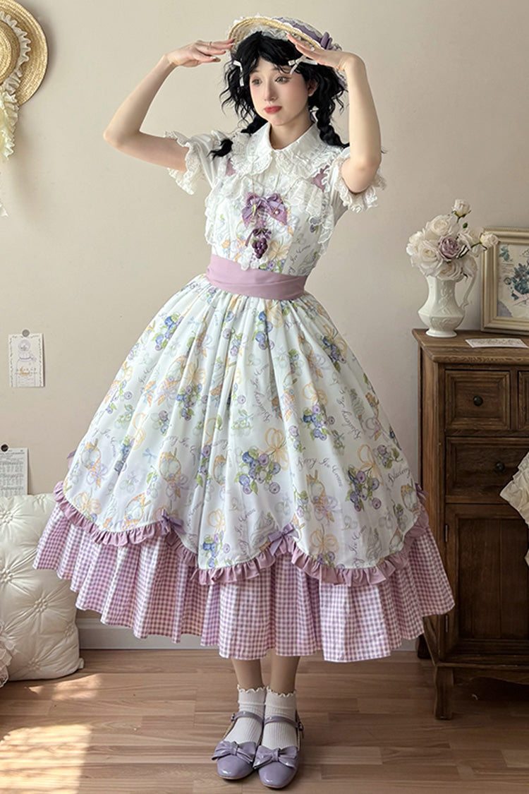 Lolita JSK Dress - Blueberry Early Summer, 2 Colors, Printed, Sweet Style, Bow Detail - additional product view 3