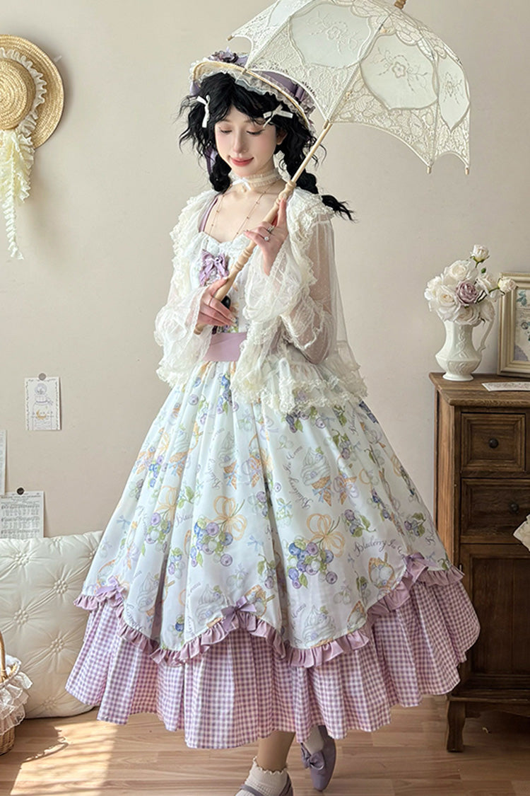 Lolita JSK Dress - Blueberry Early Summer, 2 Colors, Printed, Sweet Style, Bow Detail - additional product view 5
