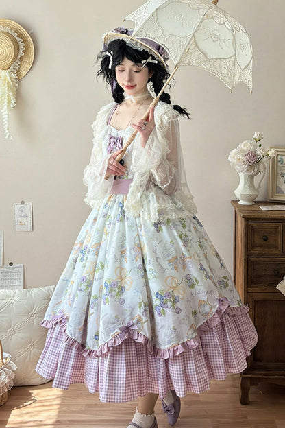 Lolita JSK Dress - Blueberry Early Summer, 2 Colors, Printed, Sweet Style, Bow Detail - additional product view 5