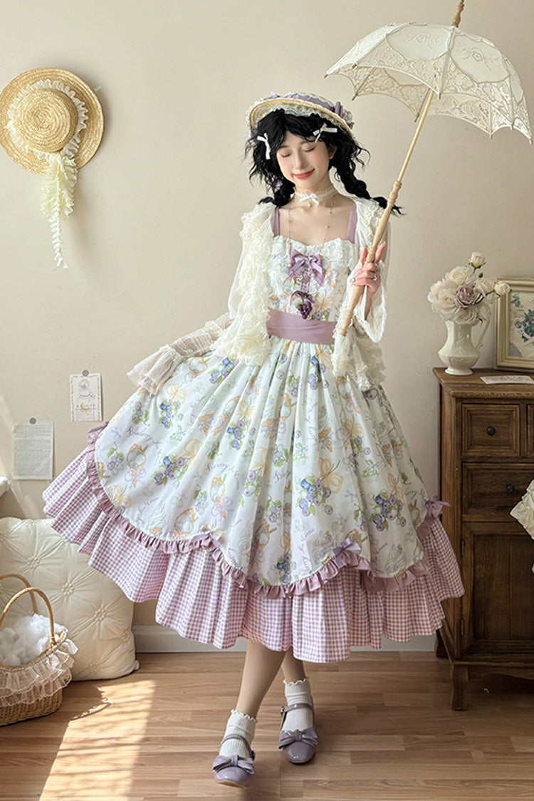 Lolita JSK Dress - Blueberry Early Summer, 2 Colors, Printed, Sweet Style, Bow Detail - additional product view 7
