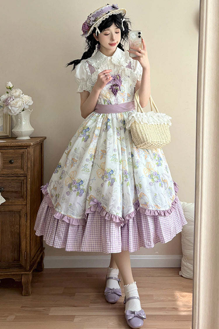 Lolita JSK Dress - Blueberry Early Summer, 2 Colors, Printed, Sweet Style, Bow Detail - additional product view 8