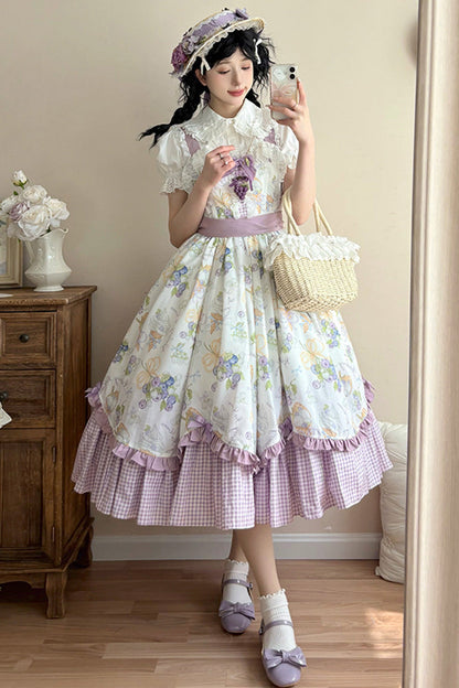 Lolita JSK Dress - Blueberry Early Summer, 2 Colors, Printed, Sweet Style, Bow Detail - additional product view 8