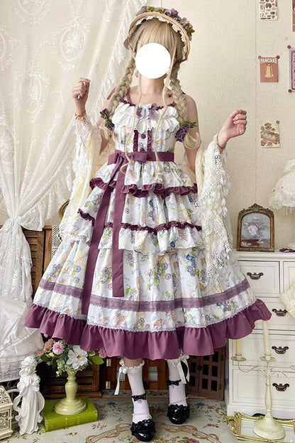 Lolita JSK Dress - Blueberry Early Summer, 2 Colors, Ruffled, Printed, Layered - additional product view 2