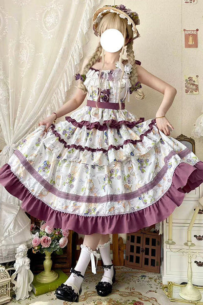 Lolita JSK Dress - Blueberry Early Summer, 2 Colors, Ruffled, Printed, Layered - additional product view 3