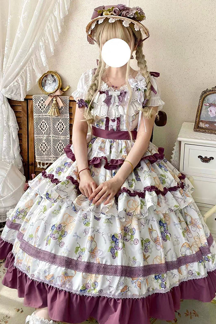 Lolita JSK Dress - Blueberry Early Summer, 2 Colors, Ruffled, Printed, Layered - additional product view 4