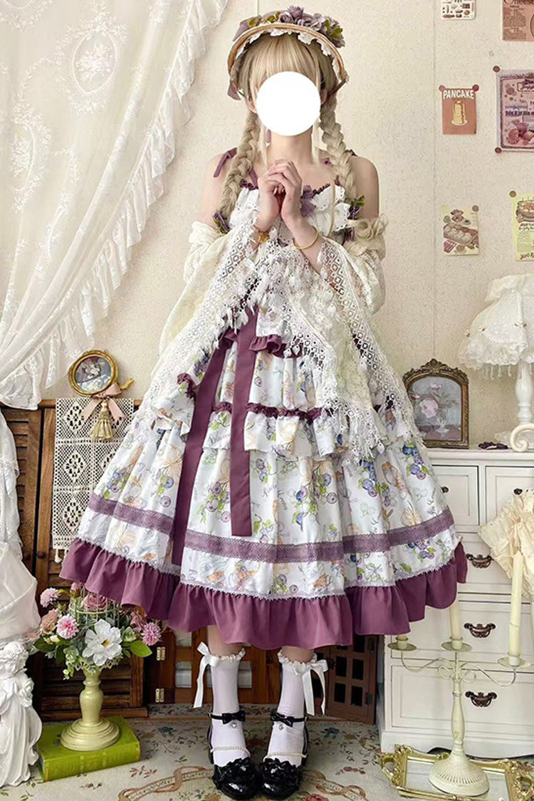 Lolita JSK Dress - Blueberry Early Summer, 2 Colors, Ruffled, Printed, Layered - additional product view 5