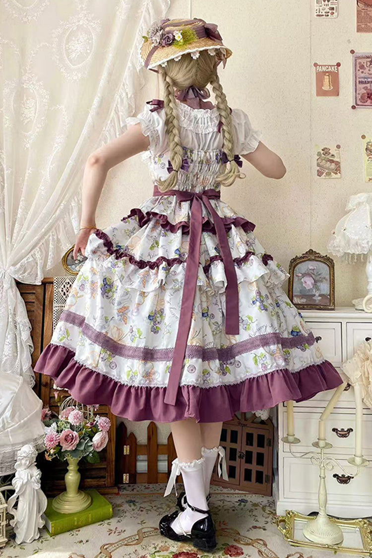 Lolita JSK Dress - Blueberry Early Summer, 2 Colors, Ruffled, Printed, Layered - additional product view 6