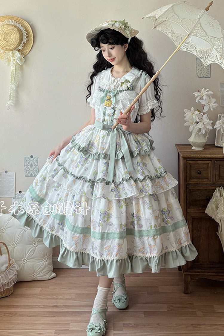 Lolita JSK Dress - Blueberry Early Summer, 2 Colors, Ruffled, Printed, Layered - additional product view 8