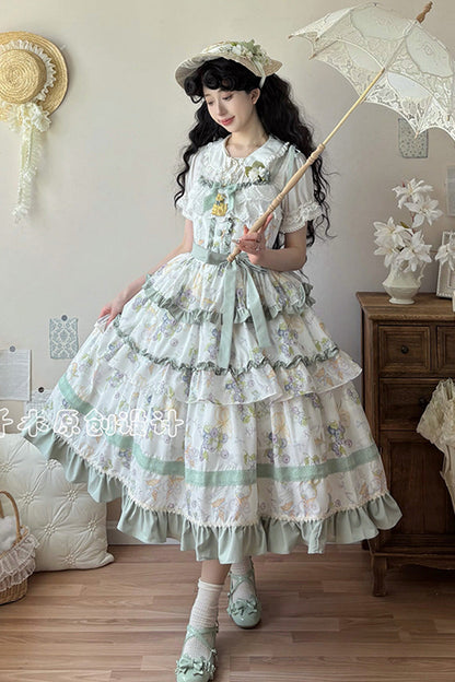 Lolita JSK Dress - Blueberry Early Summer, 2 Colors, Ruffled, Printed, Layered - additional product view 8