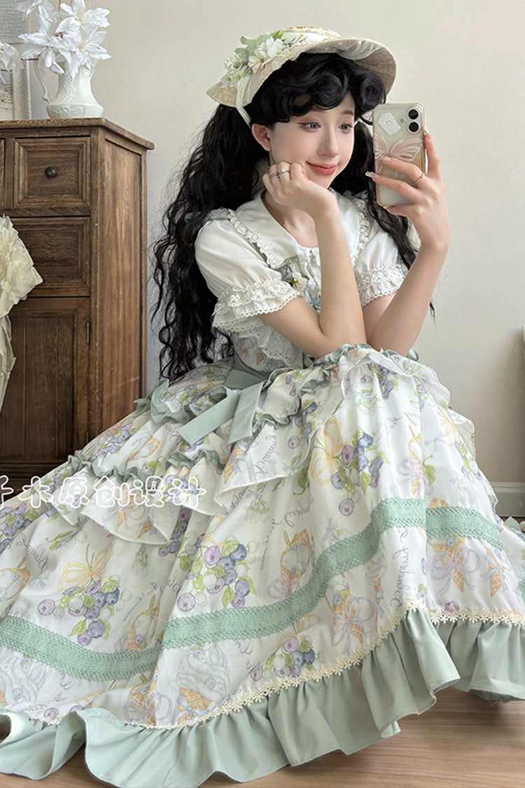 Lolita JSK Dress - Blueberry Early Summer, 2 Colors, Ruffled, Printed, Layered - additional product view 9