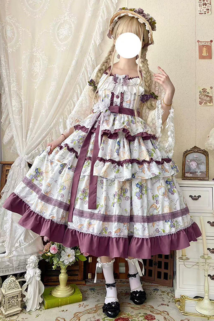 Lolita JSK Dress - Blueberry Early Summer, 2 Colors, Ruffled, Printed, Layered - main product image