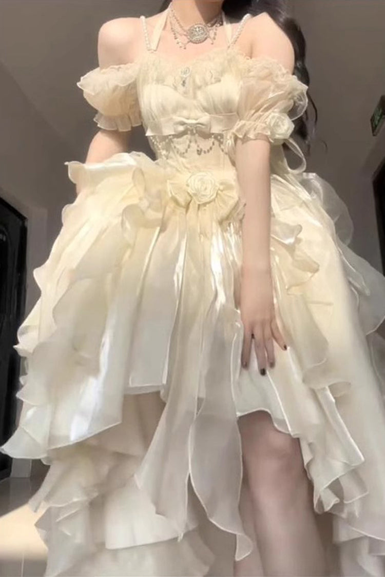Lolita JSK Dress - Bowknot Irregular Princess, Ivory, Sweet Style, Bow Detail - additional product view 2