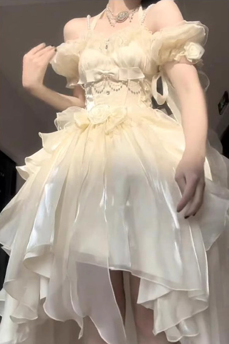 Lolita JSK Dress - Bowknot Irregular Princess, Ivory, Sweet Style, Bow Detail - additional product view 3