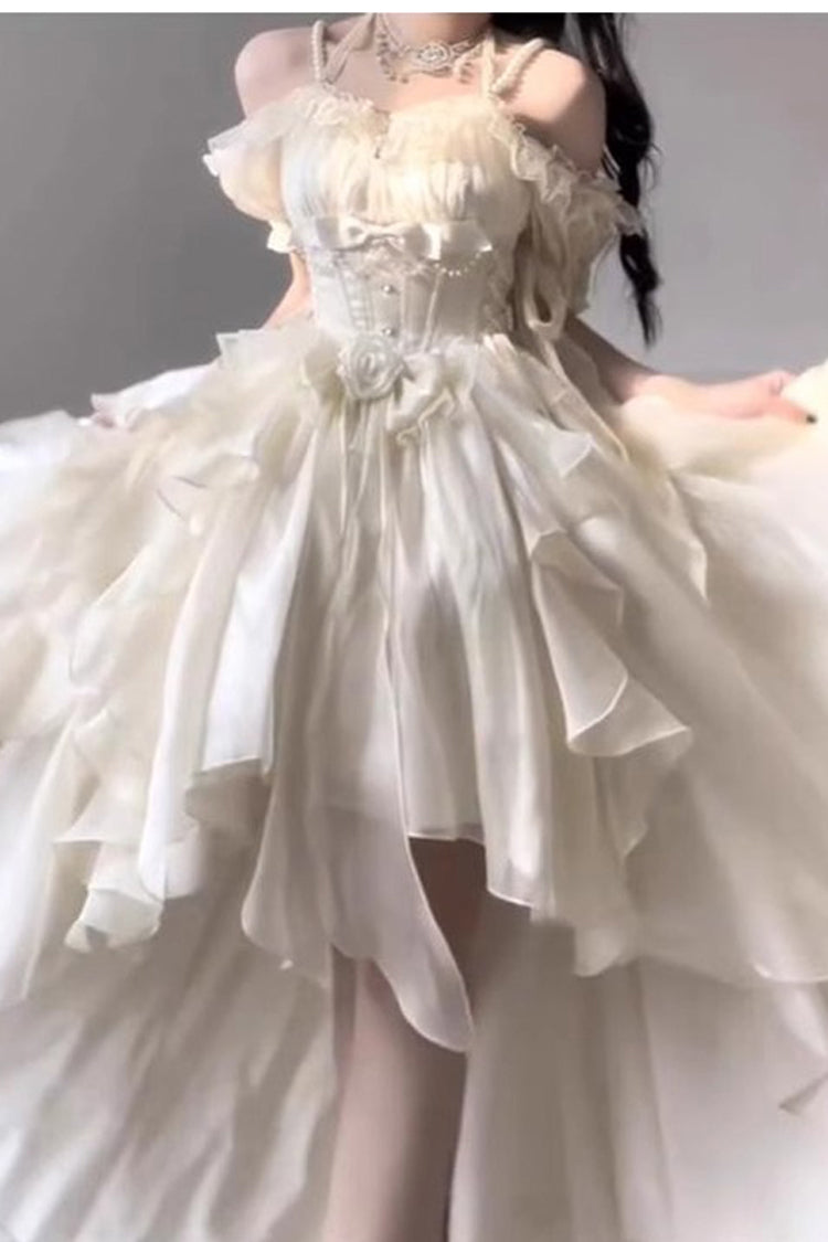 Lolita JSK Dress - Bowknot Irregular Princess, Ivory, Sweet Style, Bow Detail - additional product view 4