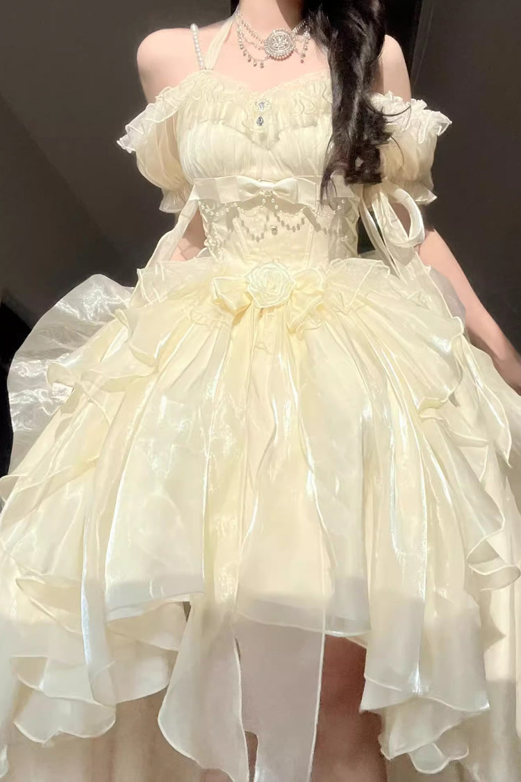 Lolita JSK Dress - Bowknot Irregular Princess, Ivory, Sweet Style, Bow Detail - main product image