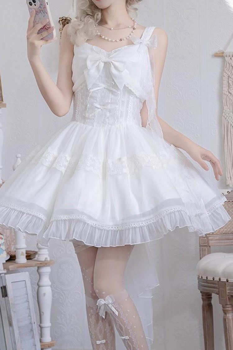 Lolita JSK Dress - Bright Moonlight, White, Lace Trim, Ruffled, Lace-Up - additional product view 2
