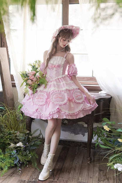Lolita JSK Dress - Butterfly Dream, Pink, Printed, Layered, Sweet Style - additional product view 3